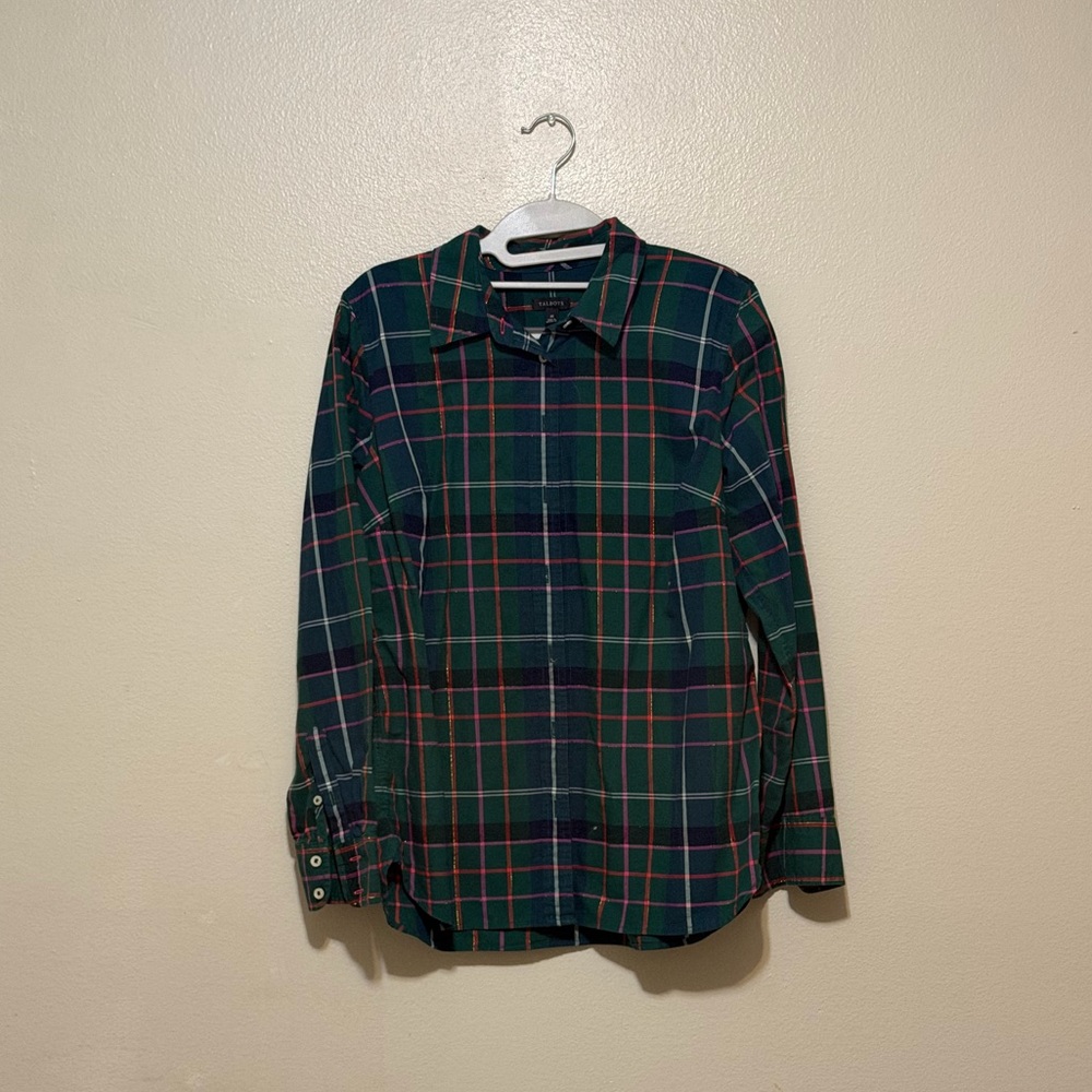 Talbots Green Buttondown Long Sleeve Flannel Size M